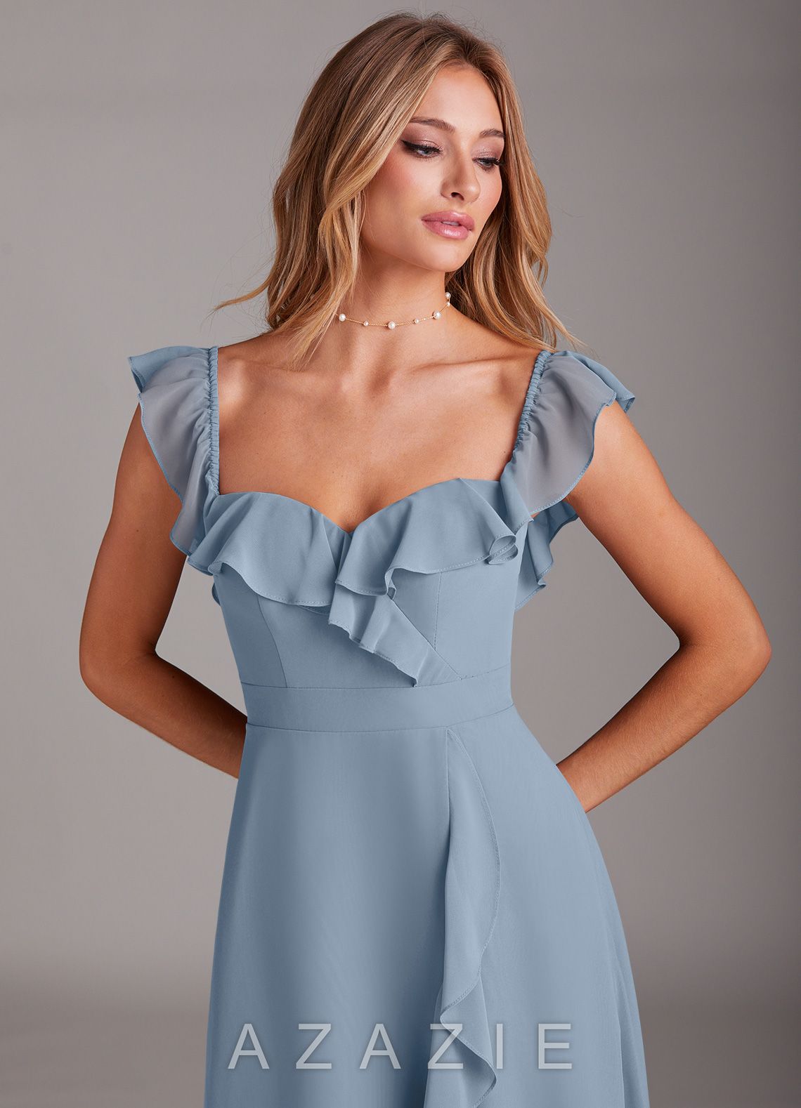Azazie Lyra Dusty Blue A-Line Chiffon Convertible Dress dusty_blue