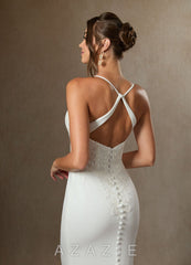 Azazie Kita Wedding Dress Diamond White Mermaid Lace Stretch Crepe Dress