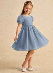 Azazie Jolie Dusty Blue A-Line with Sleeves Chiffon Dress