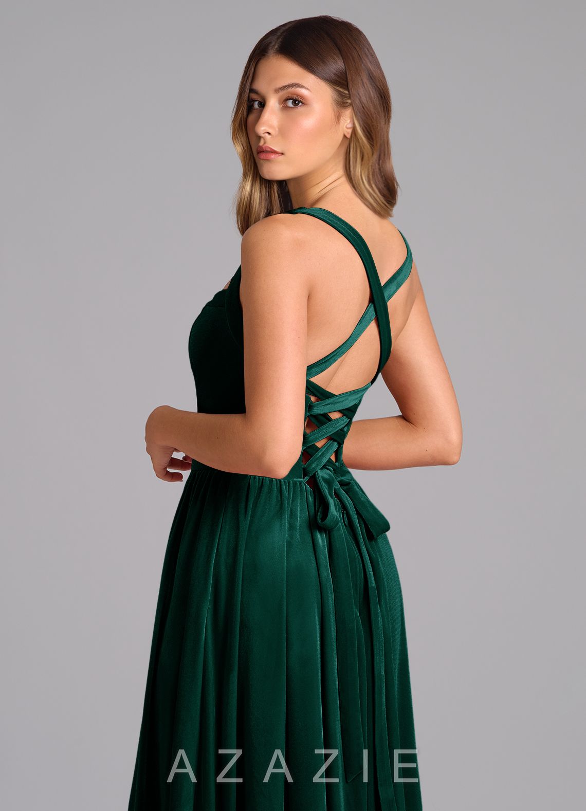 Azazie Francis Emerald A-Line Corset Velvet Dress emerald