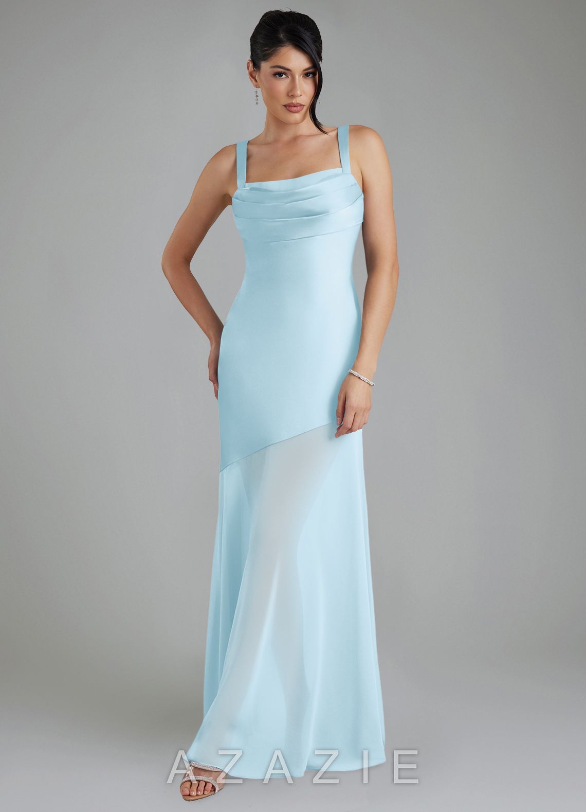 Azazie Piper Sky Blue Mermaid Pleated Stretch Satin Dress sky_blue