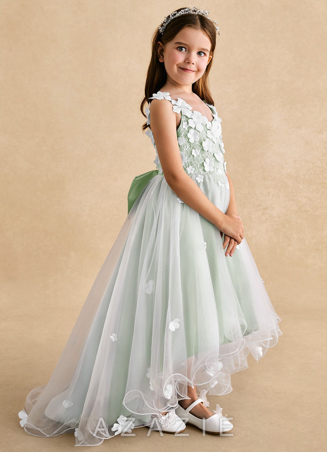 Azazie Celia Dusty Sage A-Line Lace Tulle Dress