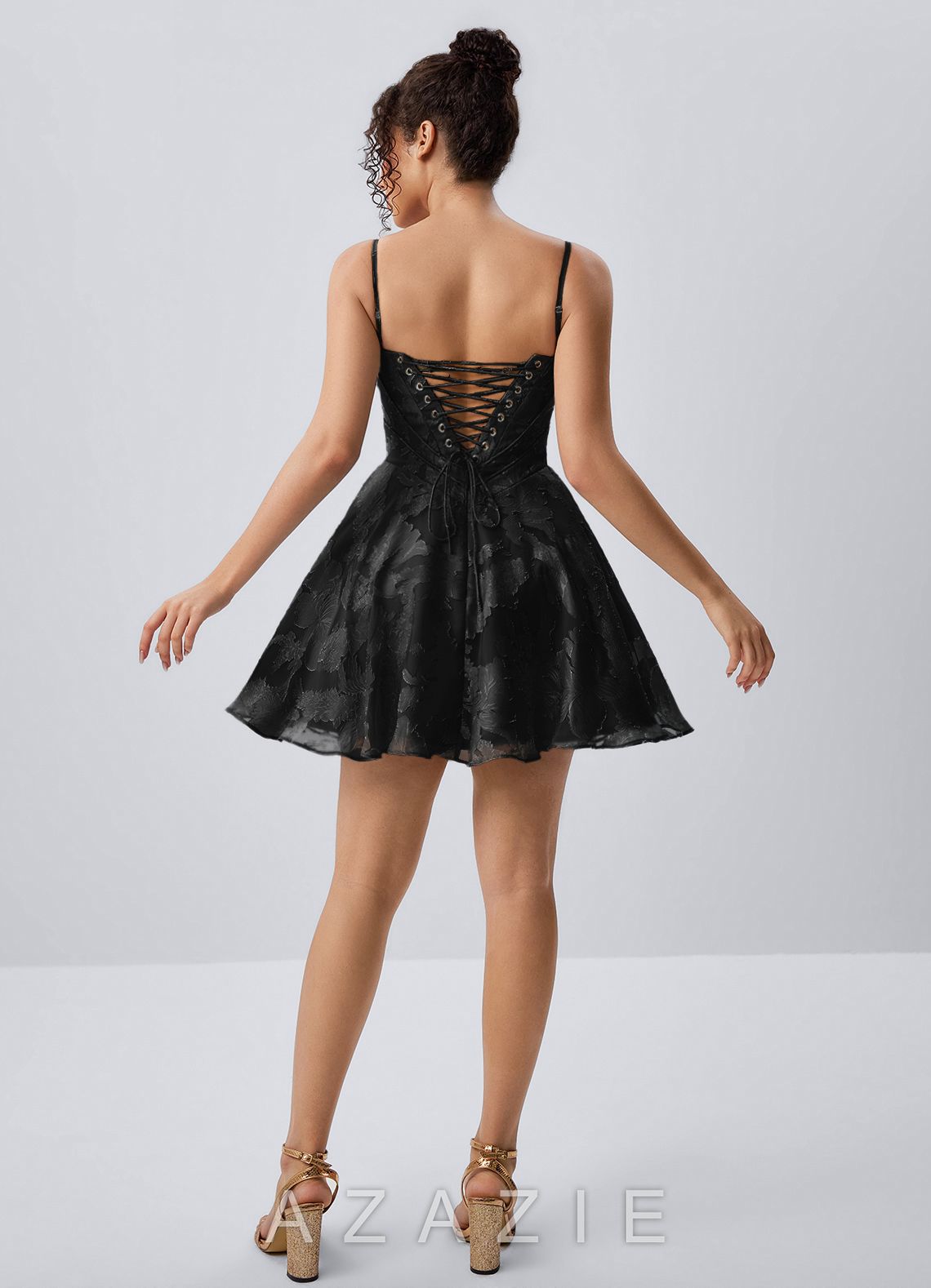 Goldmari Black Jacquard Corset A-Line Mini Dress