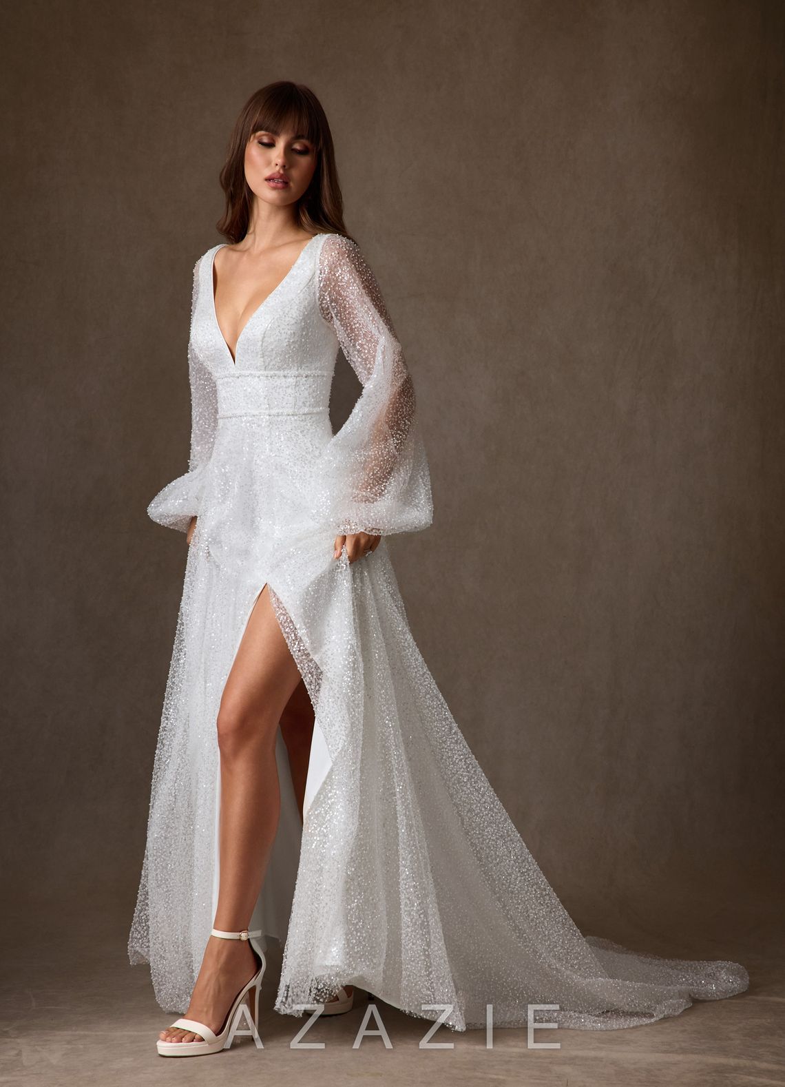 Azazie Gaia Wedding Dress Diamond White A-Line V-Neck Beading Dress diamond_white