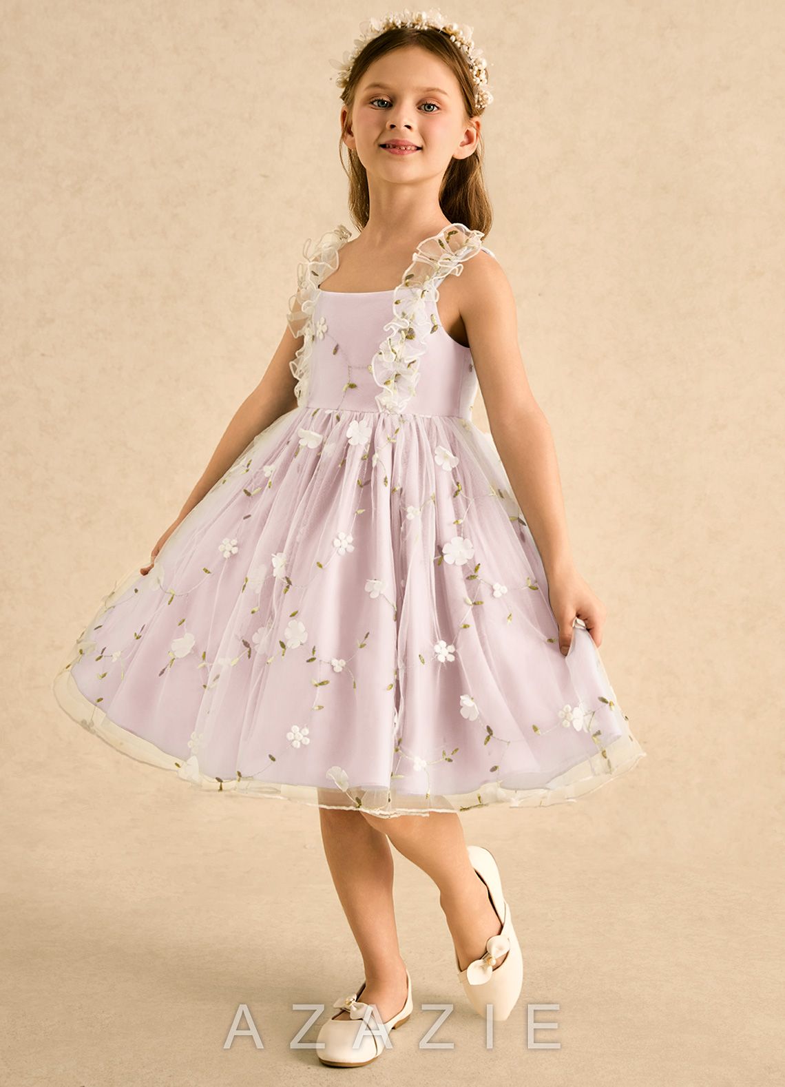 Azazie Krissie Blushing Pink A-Line Ruched Tulle Dress blushing_pink
