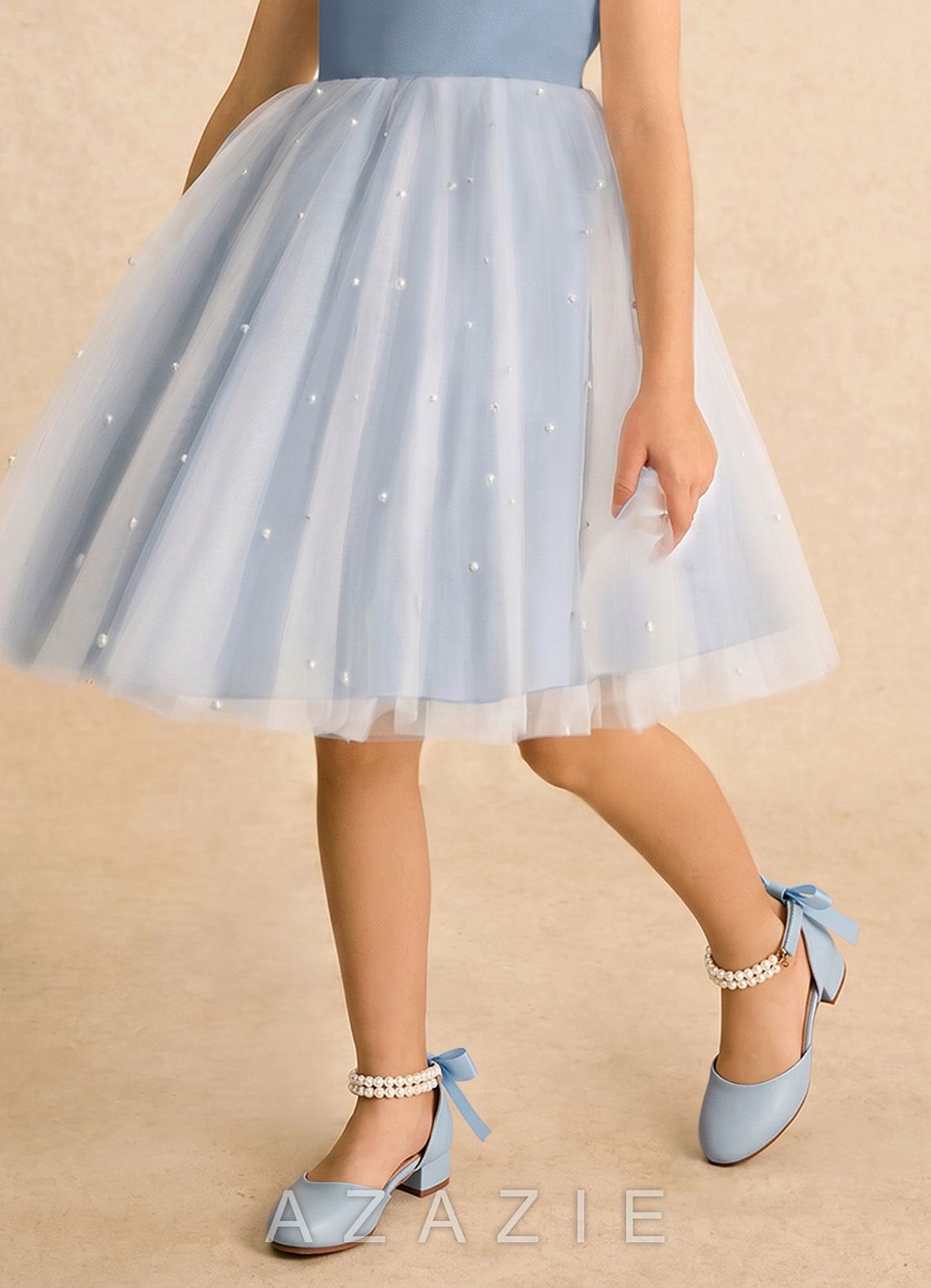 Satin Bow Pearl Strap Girl's Block Heels for Little & Big Kids