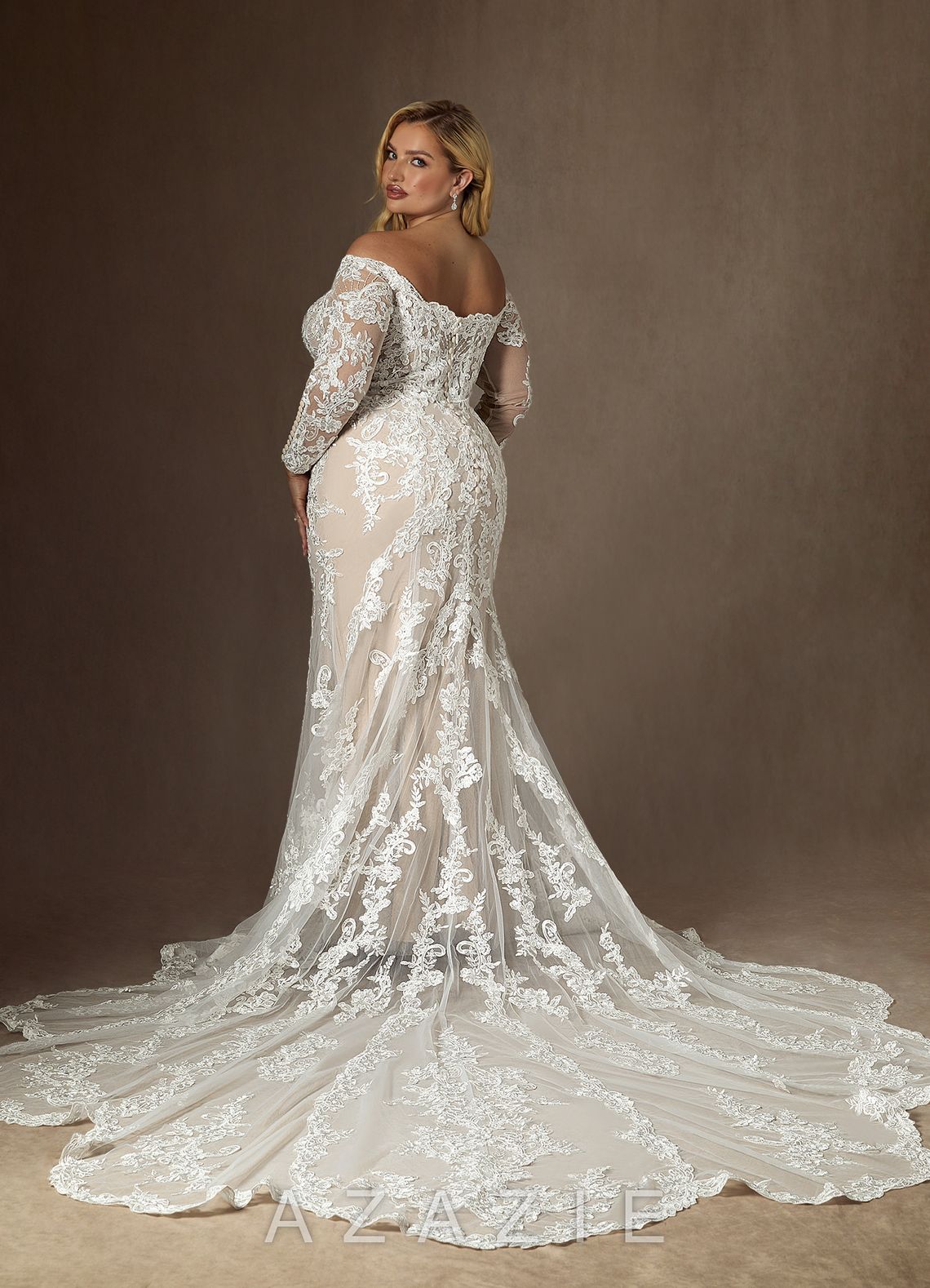 Azazie Empiria Wedding Dress Diamond White Champagne Mermaid Sequins Tulle Dress diamond_white/champagne