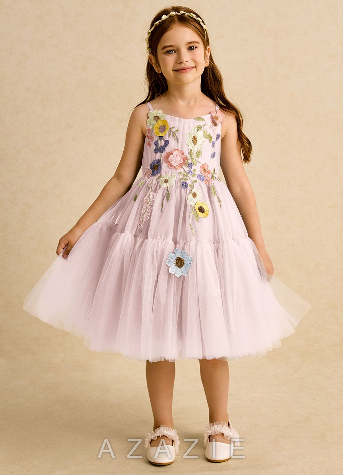 Azazie Osea Blushing Pink Ball-Gown Pleated Tulle Dress blushing_pink