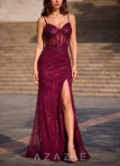 Dazzle Burgundy Sequin Corset Mermaid Dress