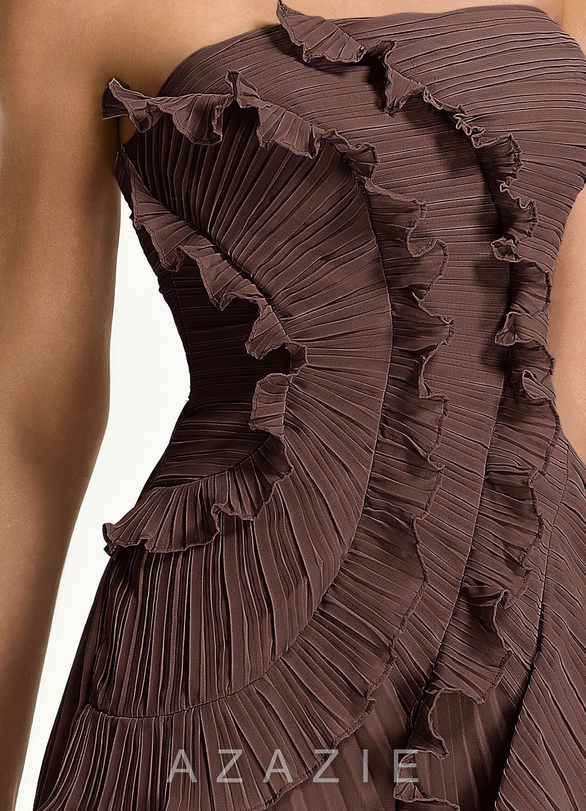 Ilona Ganache Strapless Pleated Ruffle Lace Up Mini Dress