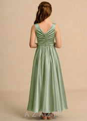 Azazie Ducky Girls Formal Dusty Sage A-Line Pleated Stretch Satin Dress dusty_sage