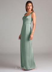 Azazie Flori Agave Sheath Side Slit Stretch Satin Dress agave