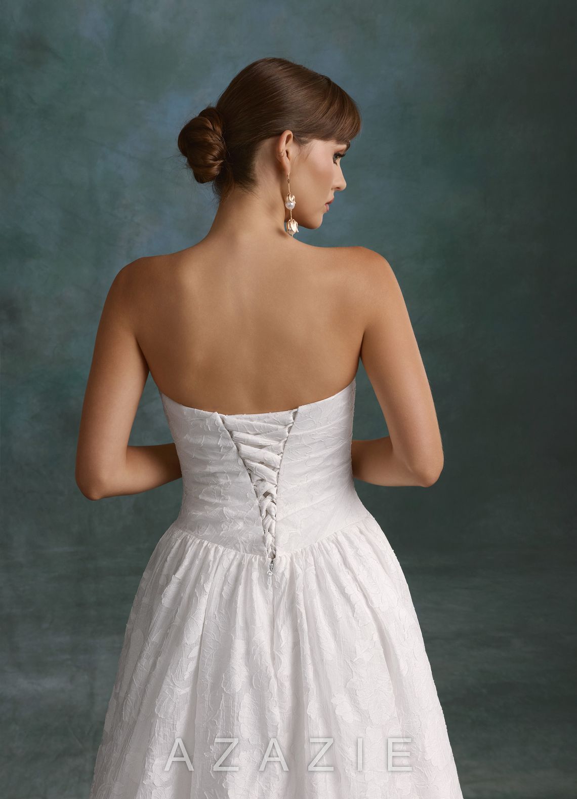 Azazie Nadine Diamond White A-Line Strapless Floral Burnout Dress