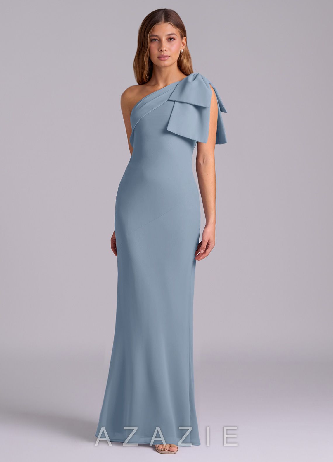 Azazie Yuanna Dusty Blue Mermaid One Shoulder Chiffon Dress dusty_blue