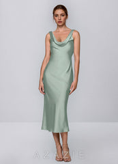Inez Agave Green Cowl Satin Tie-Back Midi Dress
