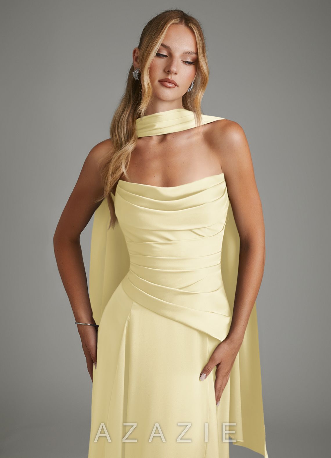 Azazie Gabriela Lemon Sorbet A-Line Corset Stretch Satin Dress lemon_sorbet