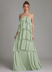 Azazie Deena Dusty Sage A-Line Ruched Chiffon Dress dusty_sage