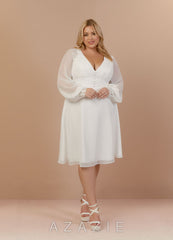 Azazie Amila Wedding Dress Diamond White A-Line V-Neck Lace Chiffon Dress