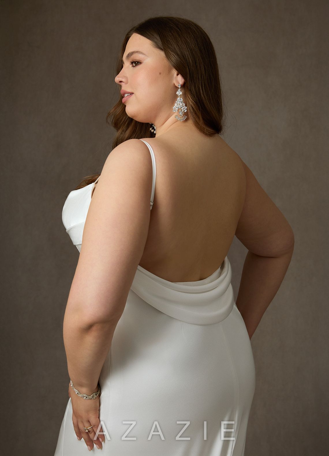 Azazie Eliora Diamond White Fit and Flare Stretch Satin Dress diamond_white