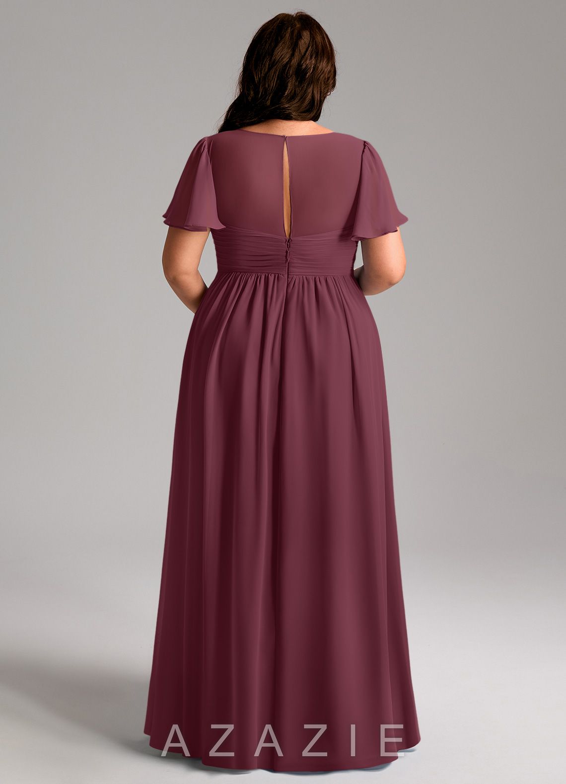 Azazie Verna A-Line V-Neck Ruched Chiffon Floor-Length Dress