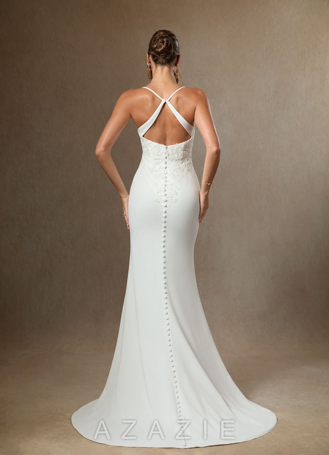Azazie Kita Wedding Dress Diamond White Mermaid Lace Stretch Crepe Dress