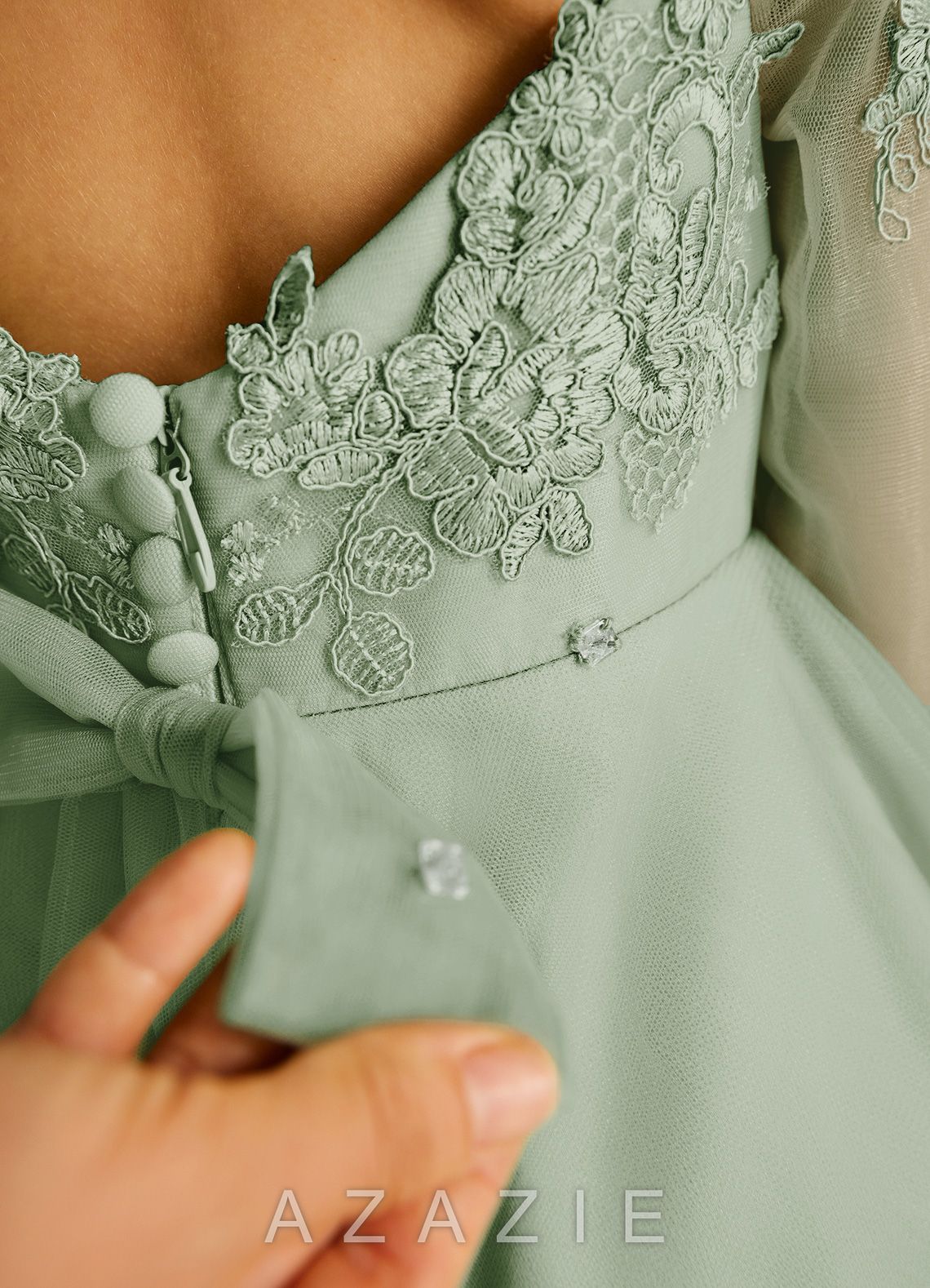 Azazie Precious Dusty Sage A-Line Lace Tulle Dress dusty_sage