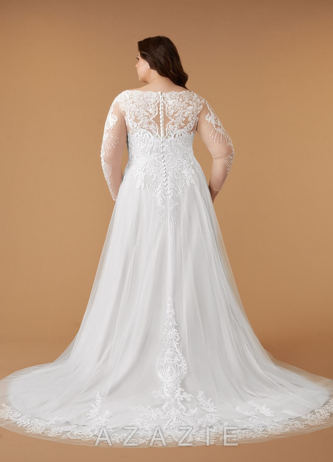 Azazie Essy Wedding Dress Diamond White A-Line V-Neck Sequins Tulle Dress diamond_white