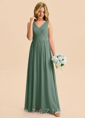 Azazie Kora Junior Eucalyptus A-Line Pleated Chiffon Dress eucalyptus
