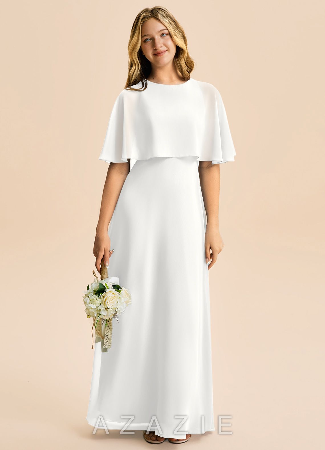 Azazie Maris Junior White A-Line Chiffon Dress white