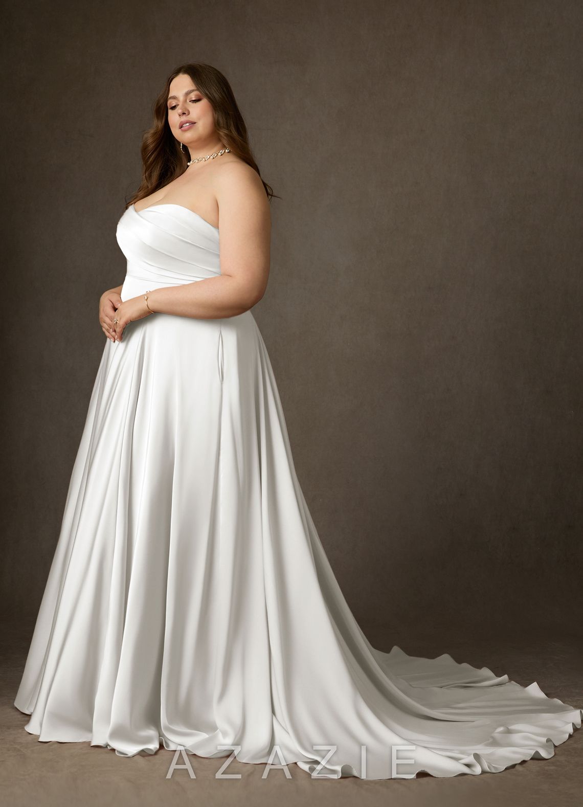Azazie Alta Diamond White A-Line Strapless Stretch Satin Dress diamond_white