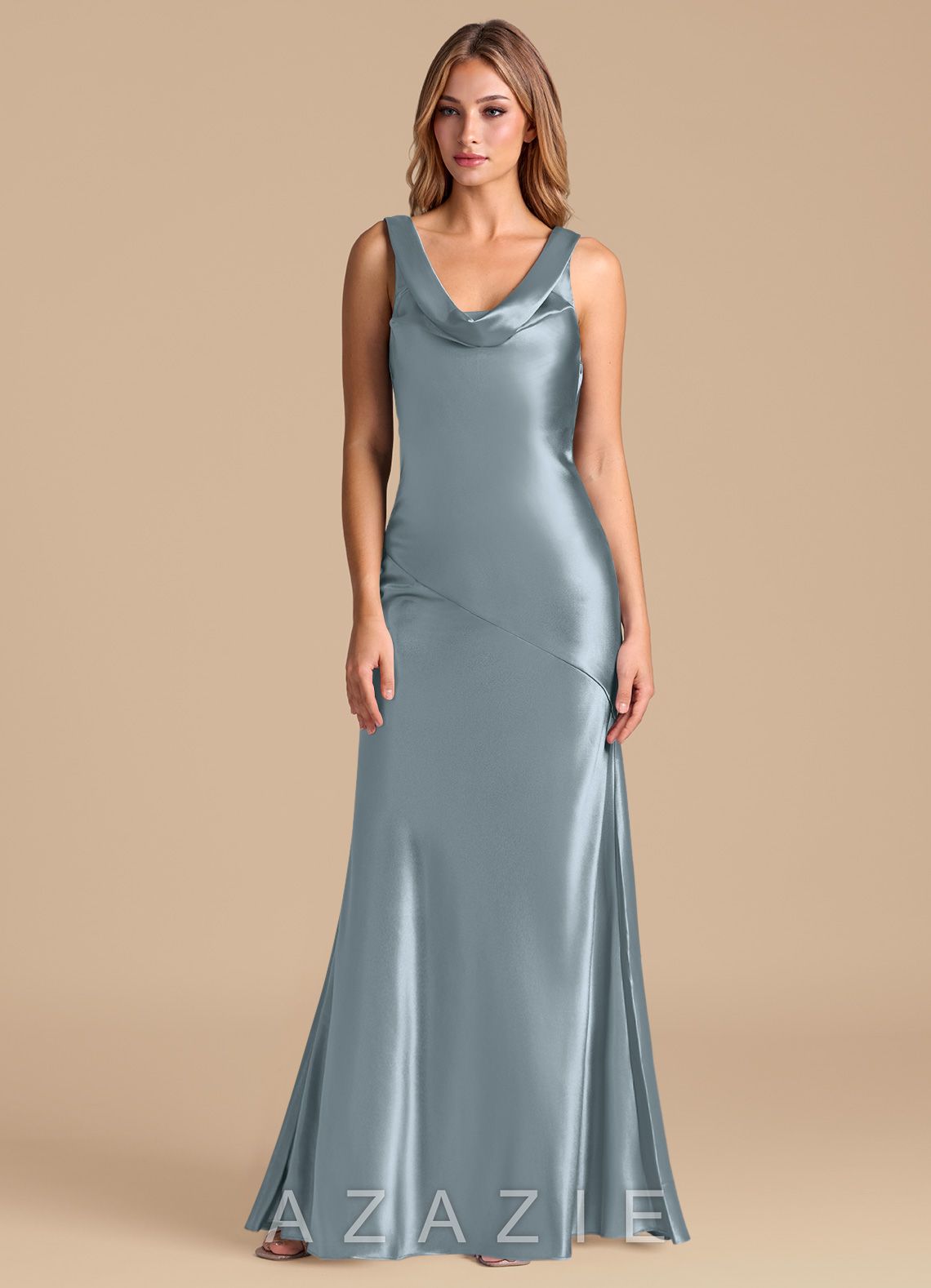 Azazie Rylina Dusty Blue Mermaid Metallic Satin Dress dusty_blue