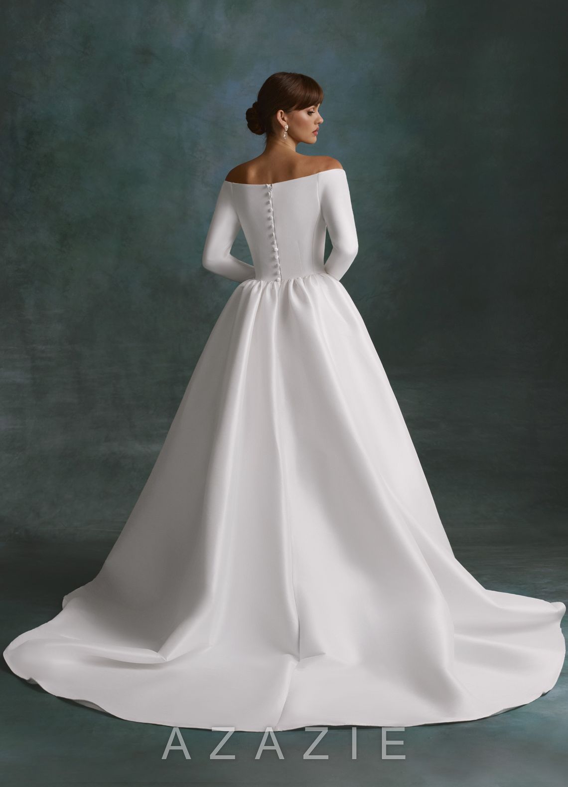 Azazie Cerese Diamond White Ball-Gown Off the Shoulder Mikado Dress diamond_white