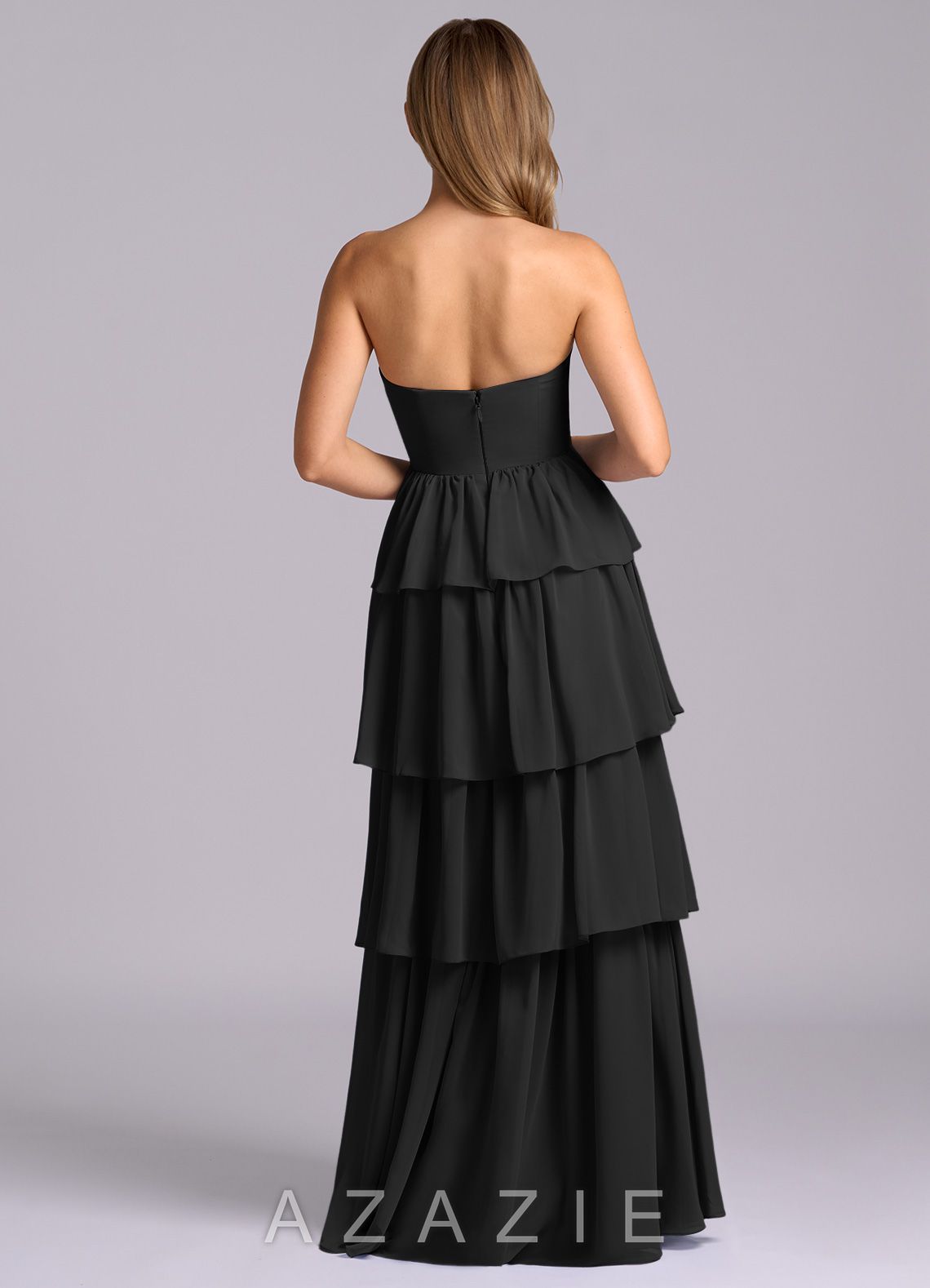 Azazie Faye Black A-Line Sweetheart Neckline Chiffon Dress black