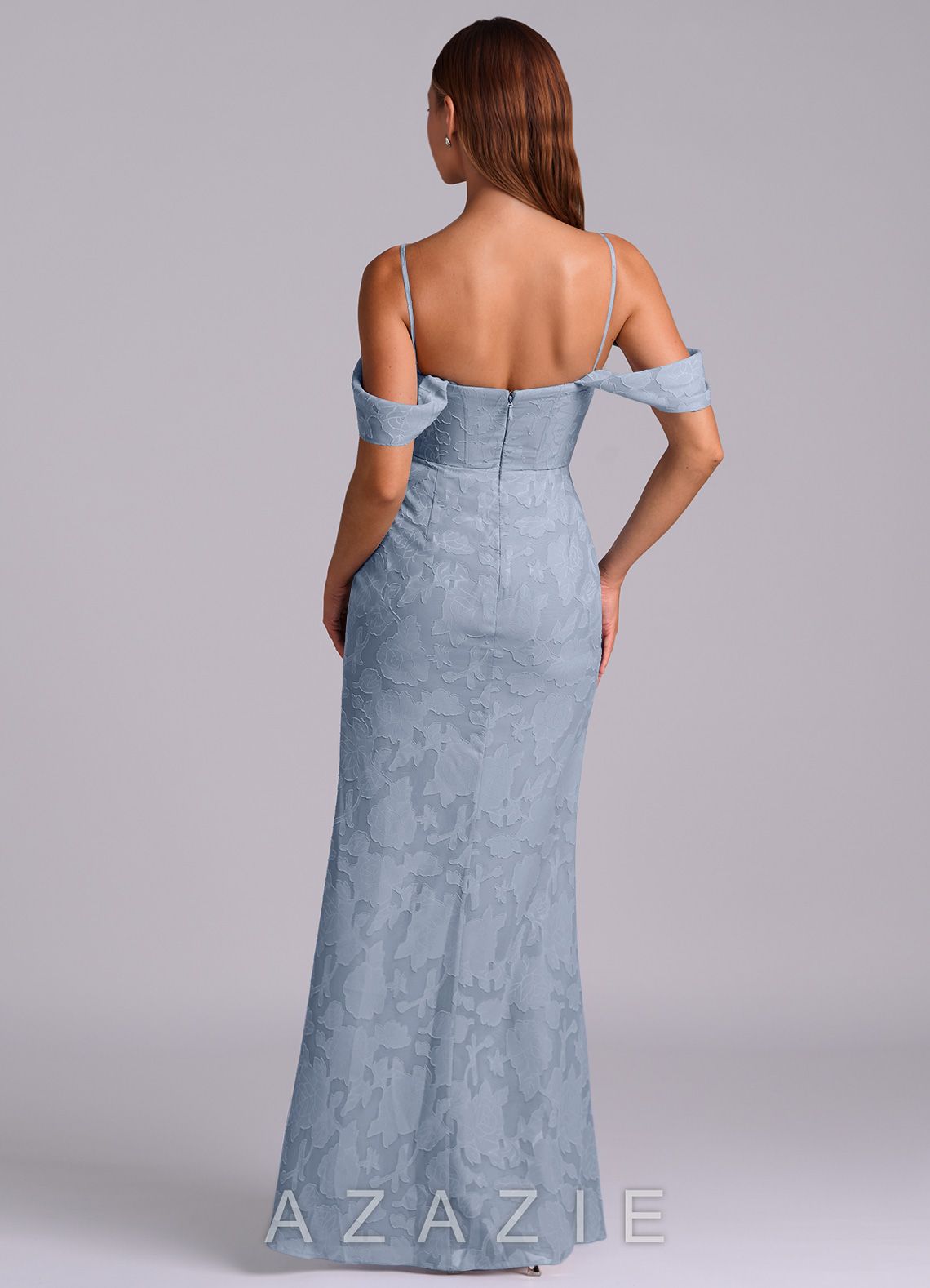 Azazie Johana Dusty Blue Mermaid Off the Shoulder Floral Burnout Convertible Dress dusty_blue
