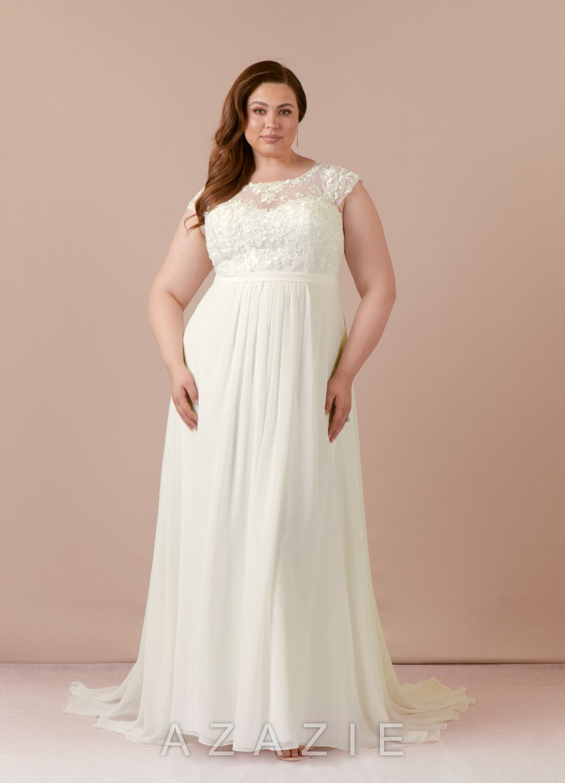 Azazie Brynslee Wedding Dress Cream A-Line Scoop Sequins Chiffon Dress cream