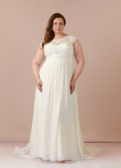 Azazie Brynslee Wedding Dress Cream A-Line Scoop Sequins Chiffon Dress cream