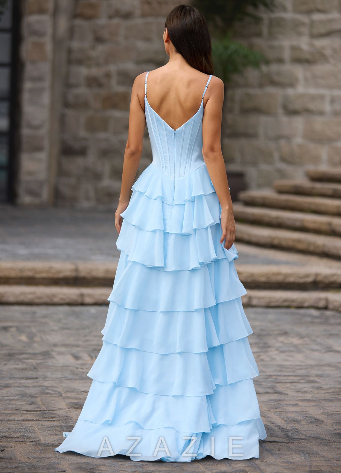 Floralace Sky Blue Ruffled A-line Prom Dress  sp_sky_blue_#111401