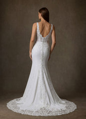 Azazie Isadora Diamond White Mermaid Lace Dress