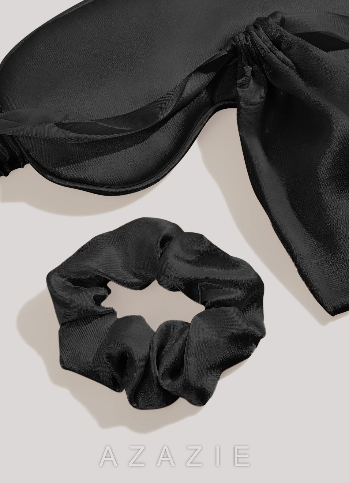 Satin Hair Scrunchie and Eye Mask Set  black
