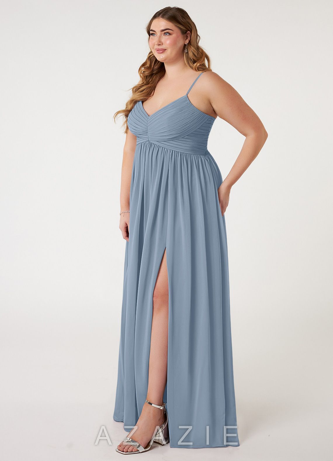 Azazie Alia Dusty Blue A-Line Pleated Chiffon Dress dusty_blue