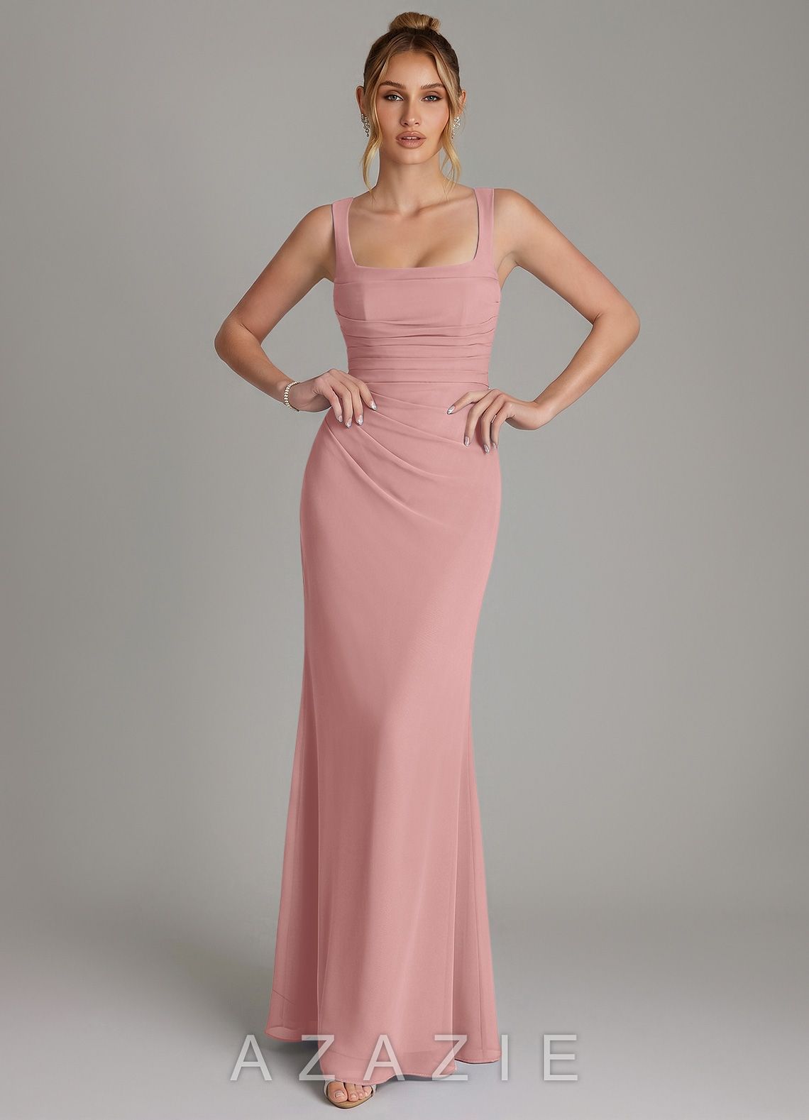 Azazie Agustina Dusty Rose Mermaid Corset Chiffon Dress dusty_rose