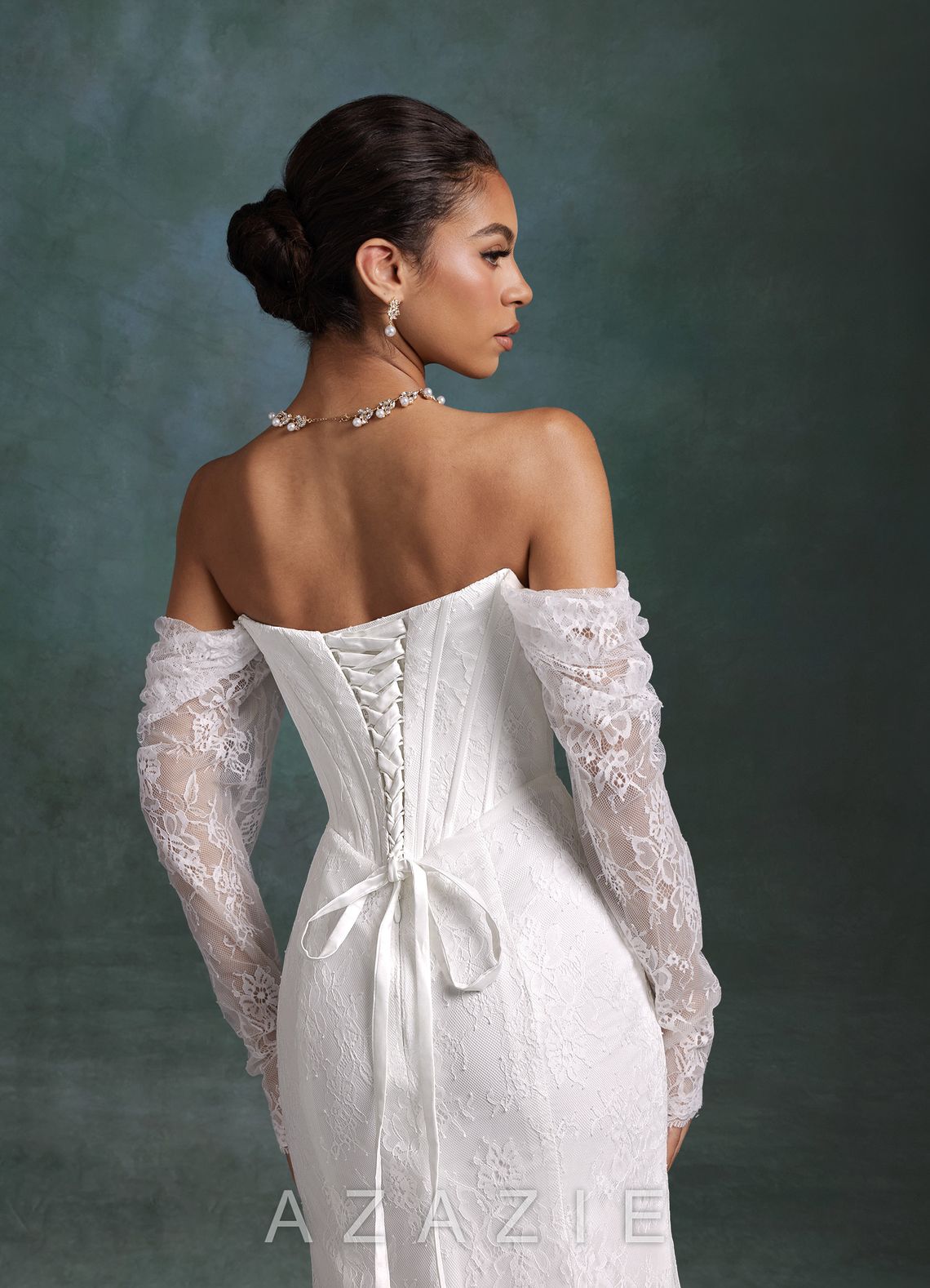 Azazie Zelda Diamond White Mermaid Side Slit Lace Dress diamond_white