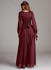 Azazie Leonia Cabernet A-Line Long Sleeve Stretch Satin Dress cabernet
