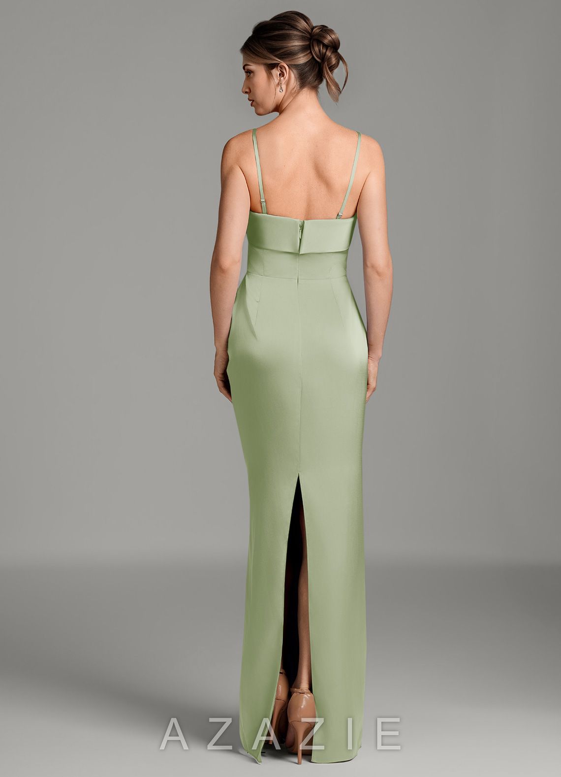 Azazie Phoenyx Dusty Sage Sheath Strapless Stretch Satin Dress dusty_sage