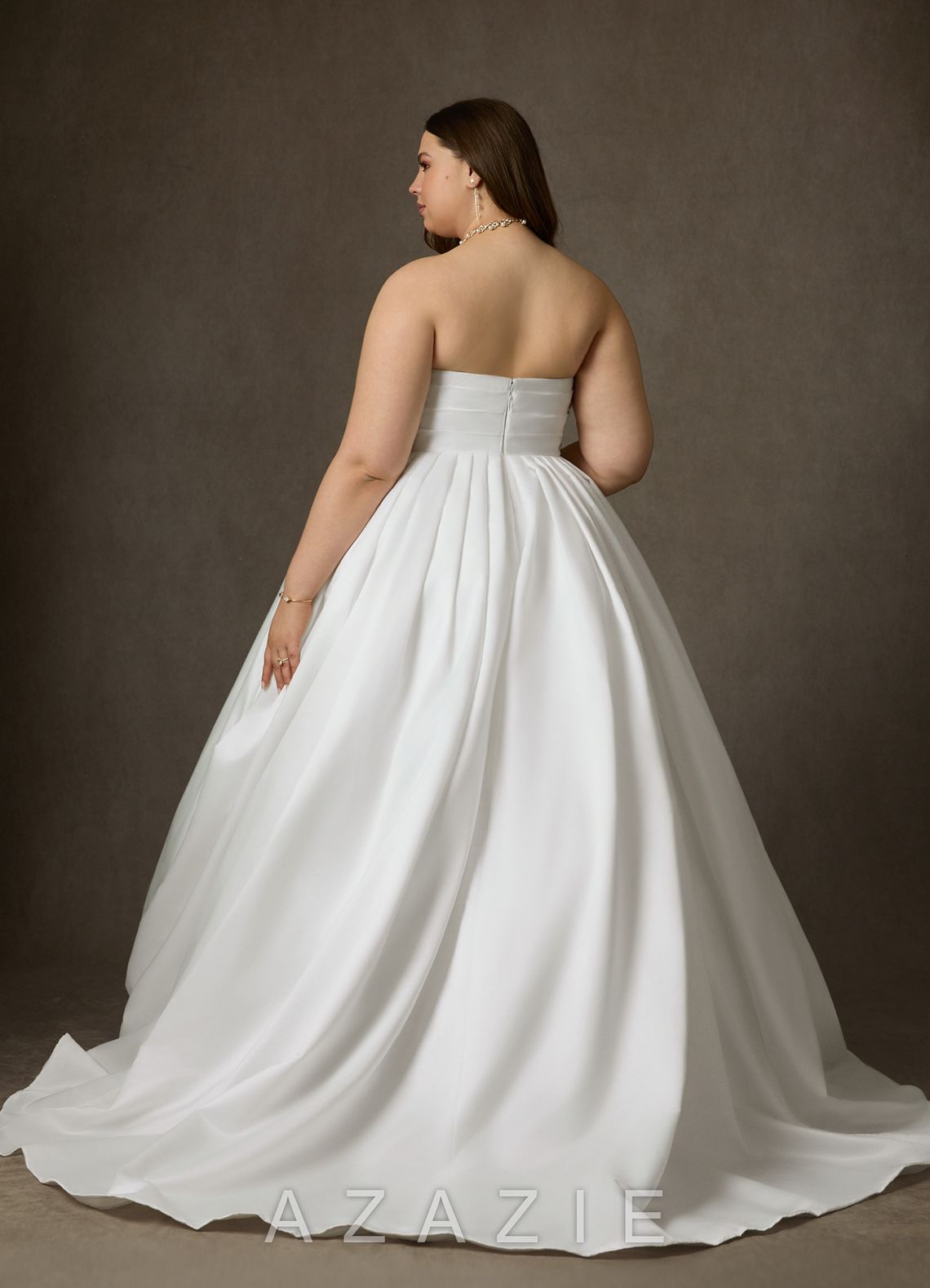 Azazie Celestia Diamond White Ball-Gown Strapless Matte Satin Dress diamond_white