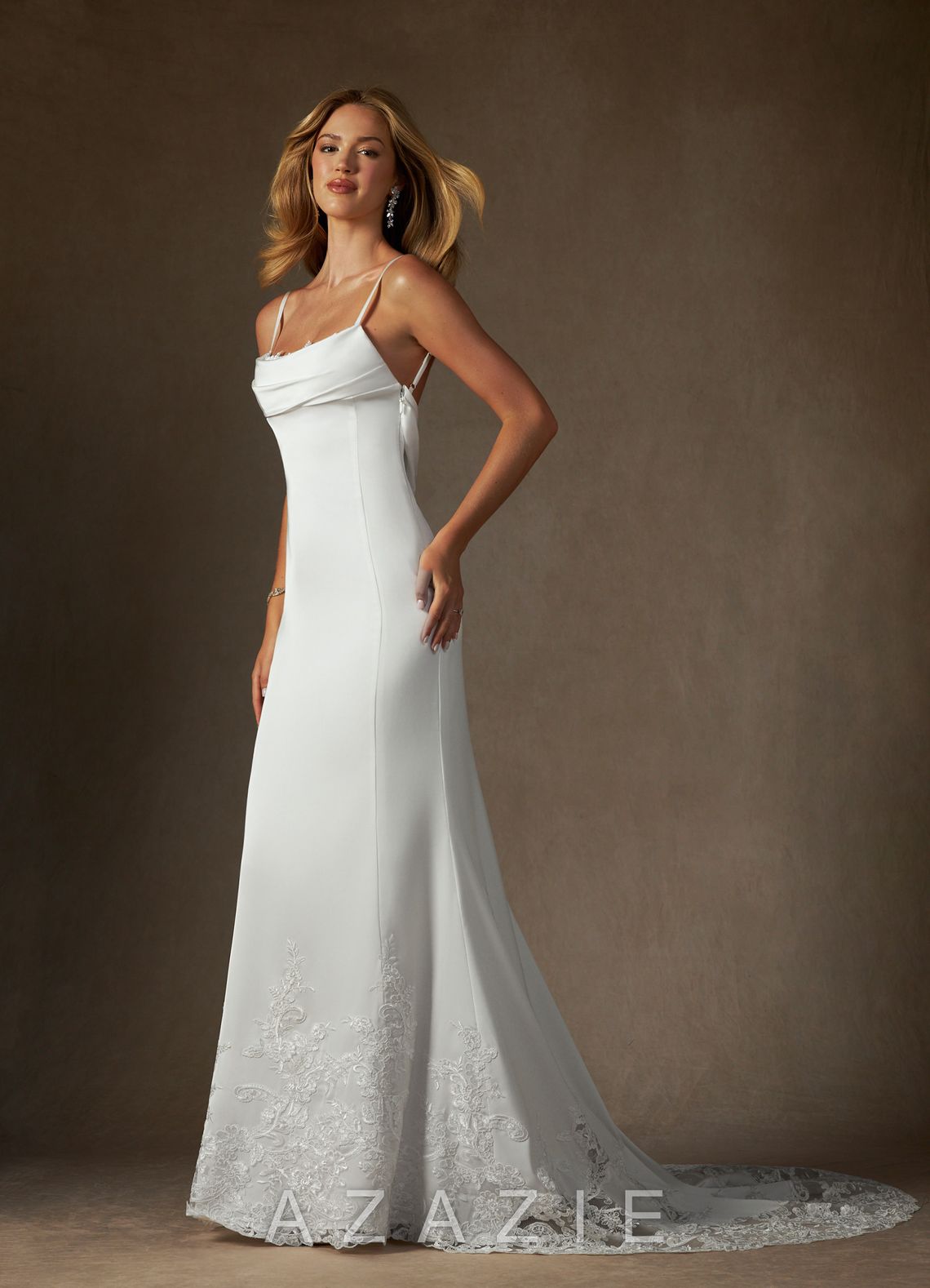 Azazie Eliora Diamond White Fit and Flare Stretch Satin Dress diamond_white