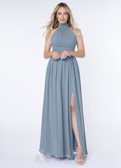 Azazie Iman Dusty Blue A-Line A-Line Ruched Chiffon Dress
