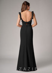 Azazie Callie Black Mermaid Side Slit Chiffon Convertible Dress black