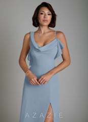 Azazie Jayden Dusty Blue A-Line Side Slit Chiffon Dress dusty_blue