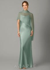 Azazie Jaleesa Agave Sheath High Neck Stretch Satin Dress